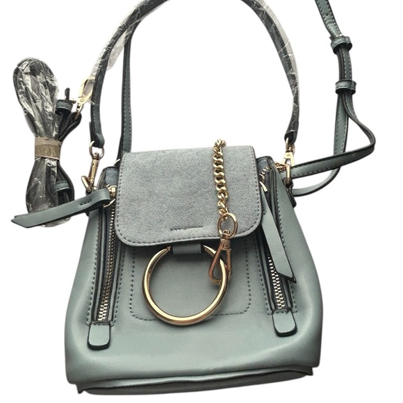 Leather Top-Handle Crossbody Bag in Light Blue - Picture 4 of 6